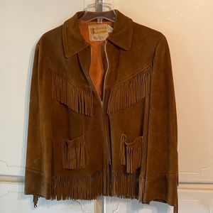 Vintage womens suede leather fringed jacket
